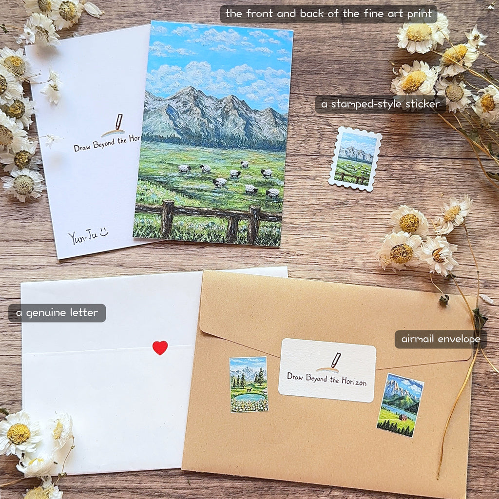 Horizon Art Print Mail – Sheep in the Grassland