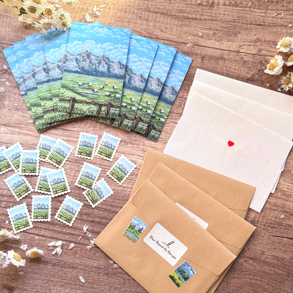 Horizon Art Print Mail – Sheep in the Grassland