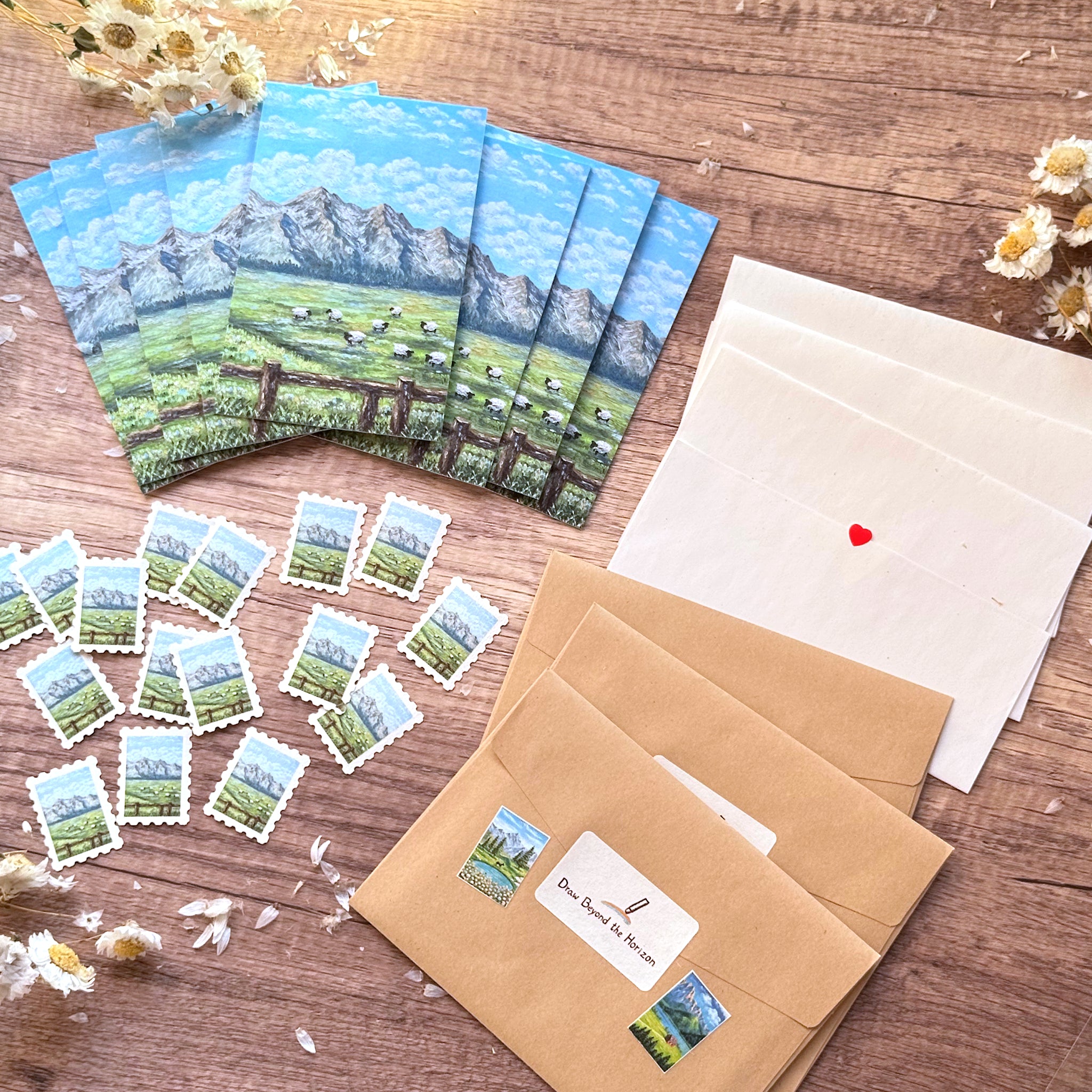 Horizon Art Print Mail – Sheep in the Grassland