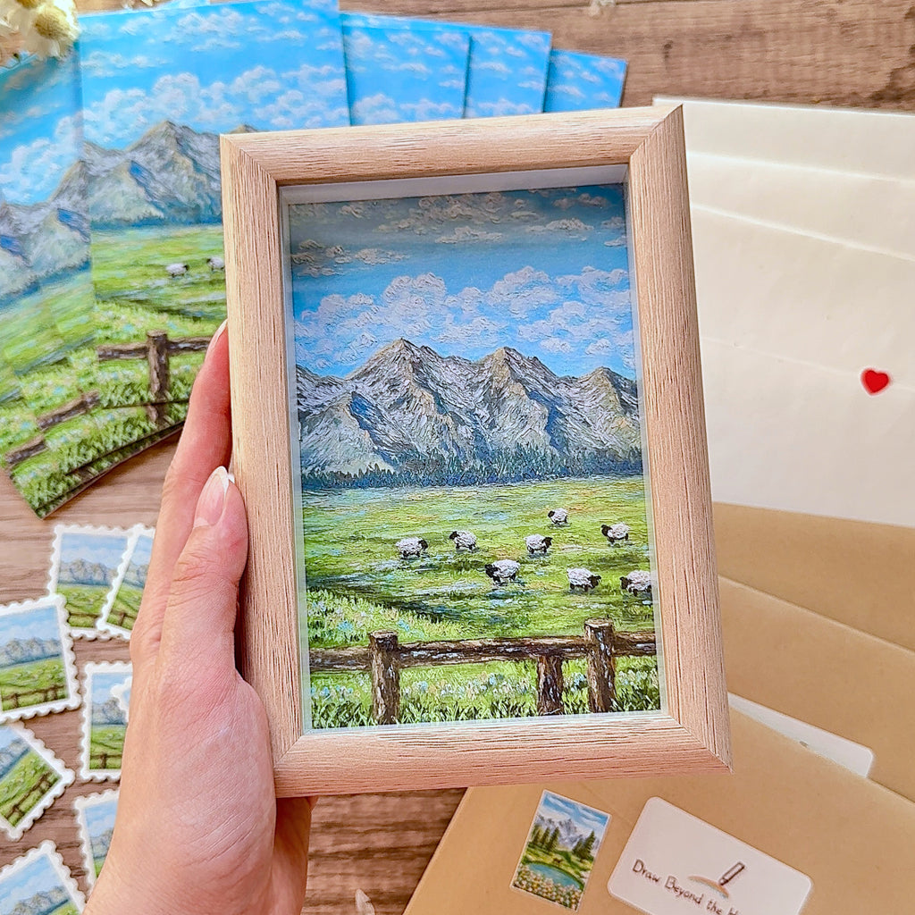 Horizon Art Print Mail – Sheep in the Grassland
